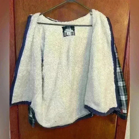 L.L Bean Womens Small Scotch Plaid Flannel Sherpa Lined Hoodie Zip Sweatshirt - Picture 2 of 6